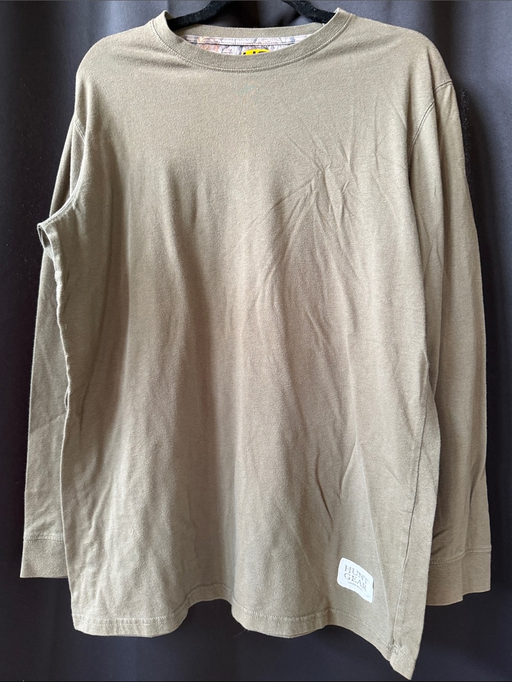 Men's Olive Long Sleeve Crew Tee with Subtle Patch